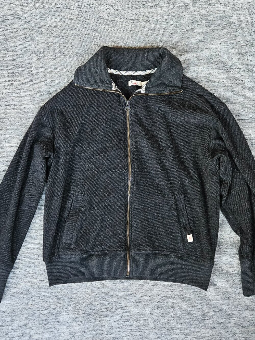 Faherty Legend Lounge Full Zip Heathered Black Twill Womens XS Sweatshirt Jacket